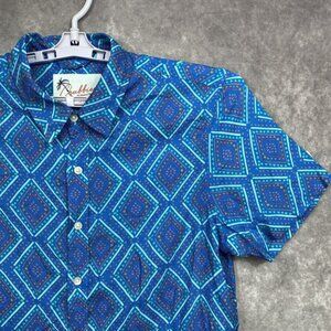 Chubbies Button Up Shirt Mens S Blue Geometric Vibrant Summer Vibe Casual